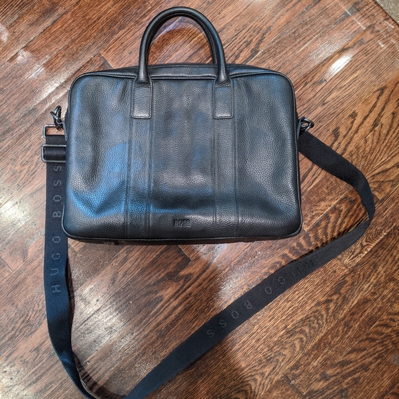 hugo boss leather laptop bag